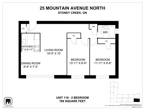 A floor plan for a unit at 25 Mountain Avenue North in Stoney Creek, ON.